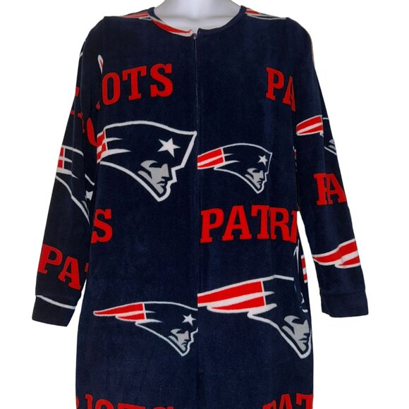 NFL Team Apparel New England Patriots Pajamas Mens M Unionsuit PJs Footies Blue - Picture 2 of 10